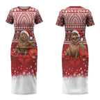 New Zealand Kekeno Seal Christmas Couples Matching Short Sleeve Bodycon Dress and Long Sleeve Button Shirt Maori Inspired Knitted Patterns