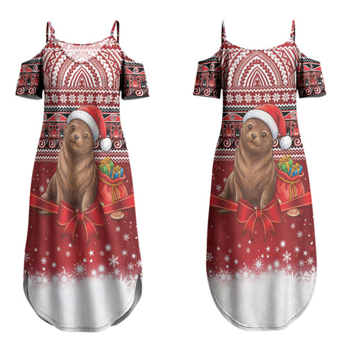 New Zealand Kekeno Seal Christmas Couples Matching Summer Maxi Dress and Hawaiian Shirt Maori Inspired Knitted Patterns
