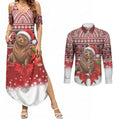 New Zealand Kekeno Seal Christmas Couples Matching Summer Maxi Dress and Long Sleeve Button Shirt Maori Inspired Knitted Patterns