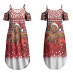 New Zealand Kekeno Seal Christmas Couples Matching Summer Maxi Dress and Long Sleeve Button Shirt Maori Inspired Knitted Patterns