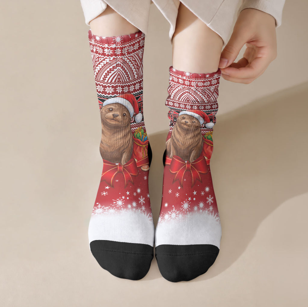 New Zealand Kekeno Seal Christmas Crew Socks Maori Inspired Knitted Patterns