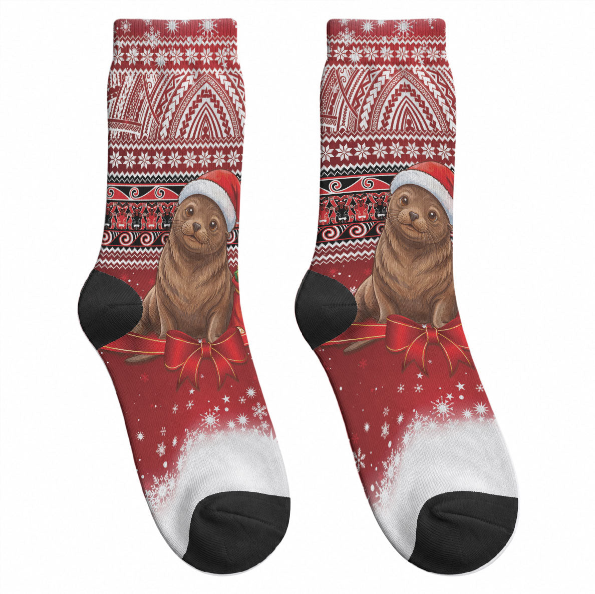New Zealand Kekeno Seal Christmas Crew Socks Maori Inspired Knitted Patterns