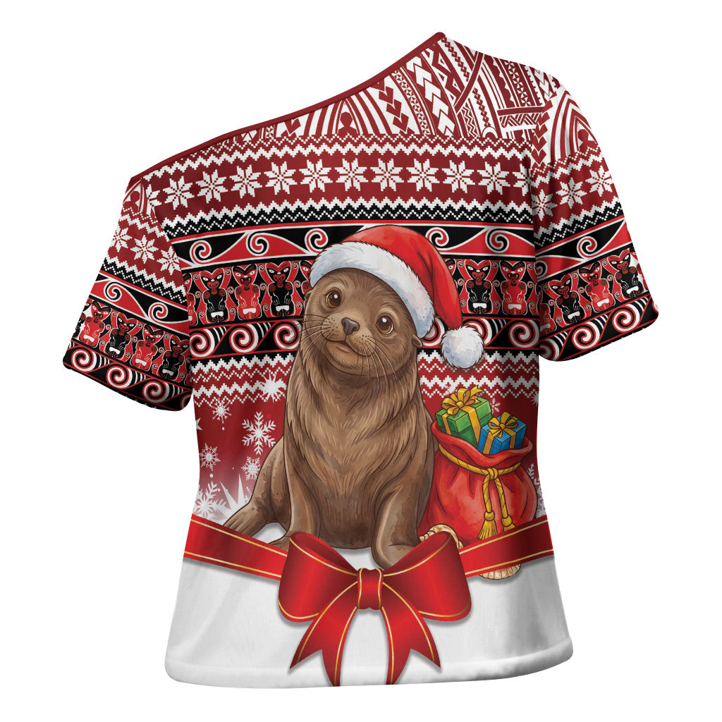 New Zealand Kekeno Seal Christmas Cross Shoulder Shirt Maori Inspired Knitted Patterns