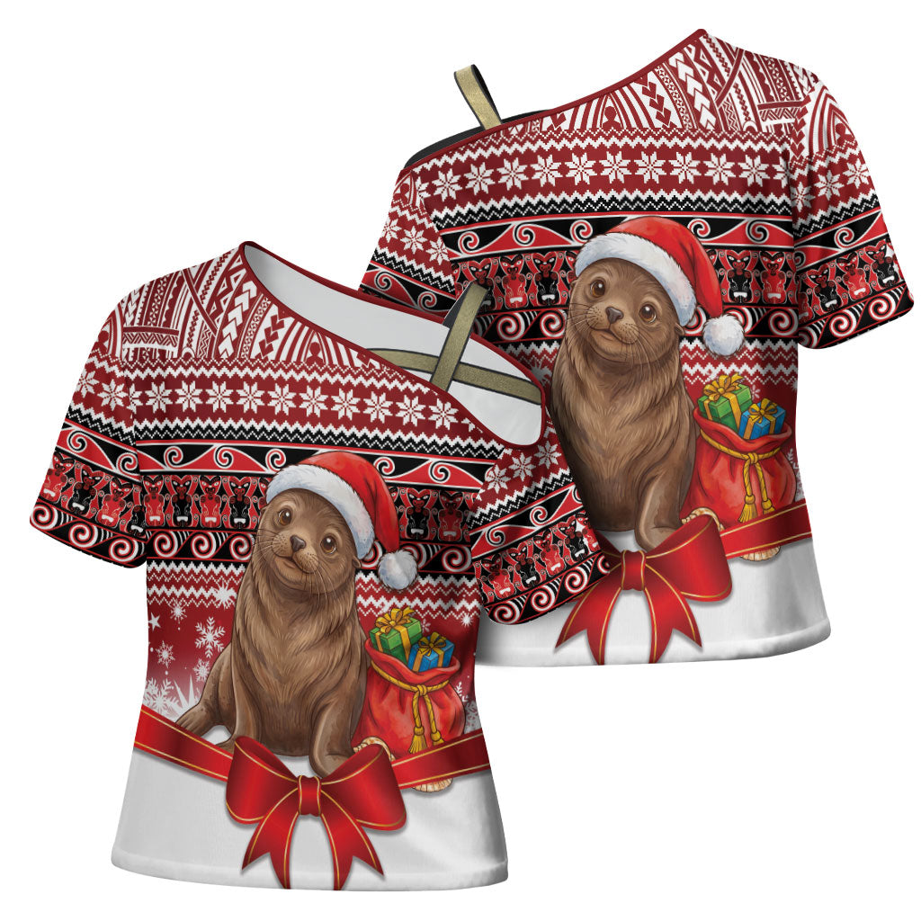 New Zealand Kekeno Seal Christmas Cross Shoulder Shirt Maori Inspired Knitted Patterns