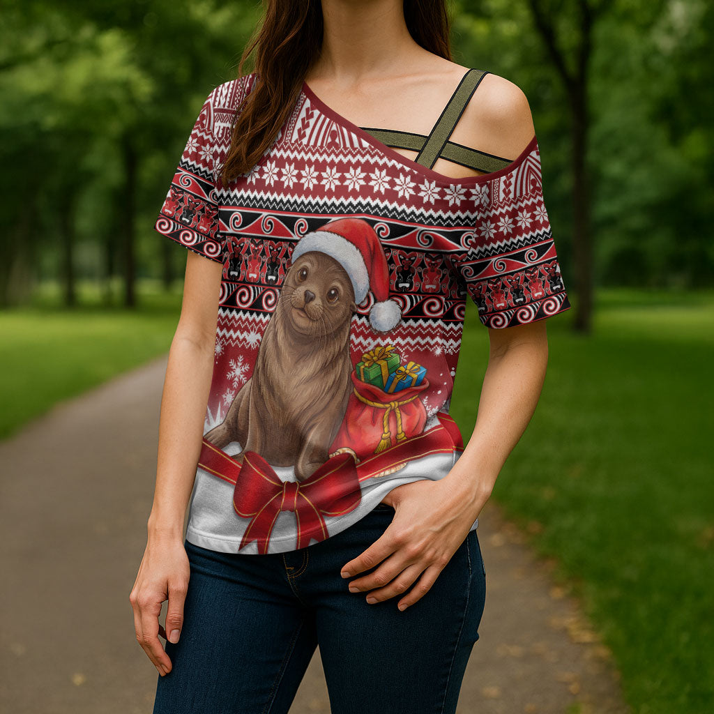 New Zealand Kekeno Seal Christmas Cross Shoulder Shirt Maori Inspired Knitted Patterns