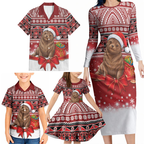 New Zealand Kekeno Seal Christmas Family Matching Long Sleeve Bodycon Dress and Hawaiian Shirt Maori Inspired Knitted Patterns