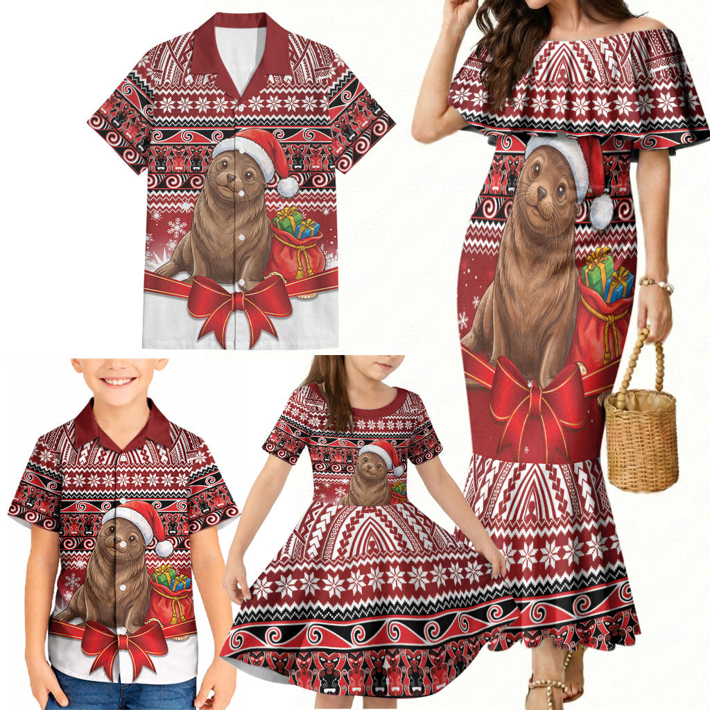 New Zealand Kekeno Seal Christmas Family Matching Mermaid Dress and Hawaiian Shirt Maori Inspired Knitted Patterns