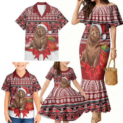 New Zealand Kekeno Seal Christmas Family Matching Mermaid Dress and Hawaiian Shirt Maori Inspired Knitted Patterns