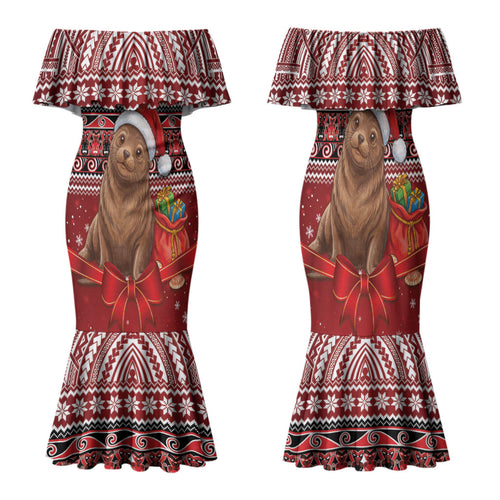 New Zealand Kekeno Seal Christmas Family Matching Mermaid Dress and Hawaiian Shirt Maori Inspired Knitted Patterns