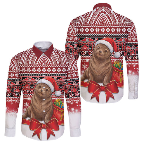 New Zealand Kekeno Seal Christmas Family Matching Off Shoulder Maxi Dress and Hawaiian Shirt Maori Inspired Knitted Patterns