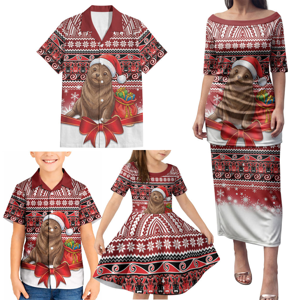 New Zealand Kekeno Seal Christmas Family Matching Puletasi and Hawaiian Shirt Maori Inspired Knitted Patterns