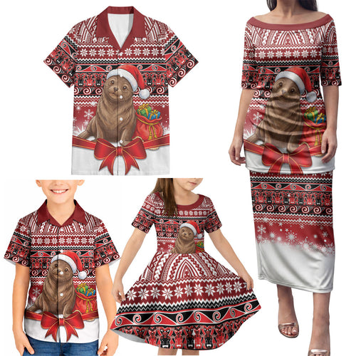 New Zealand Kekeno Seal Christmas Family Matching Puletasi and Hawaiian Shirt Maori Inspired Knitted Patterns