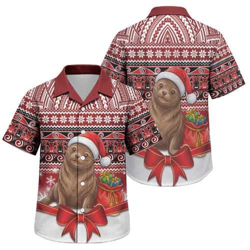 New Zealand Kekeno Seal Christmas Family Matching Puletasi and Hawaiian Shirt Maori Inspired Knitted Patterns