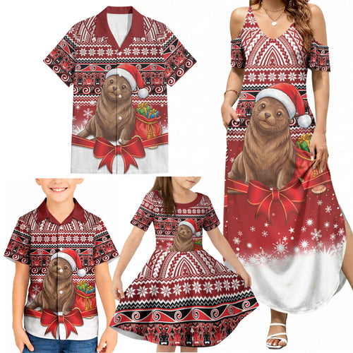 New Zealand Kekeno Seal Christmas Family Matching Summer Maxi Dress and Hawaiian Shirt Maori Inspired Knitted Patterns