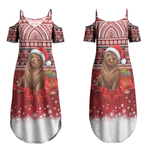 New Zealand Kekeno Seal Christmas Family Matching Summer Maxi Dress and Hawaiian Shirt Maori Inspired Knitted Patterns