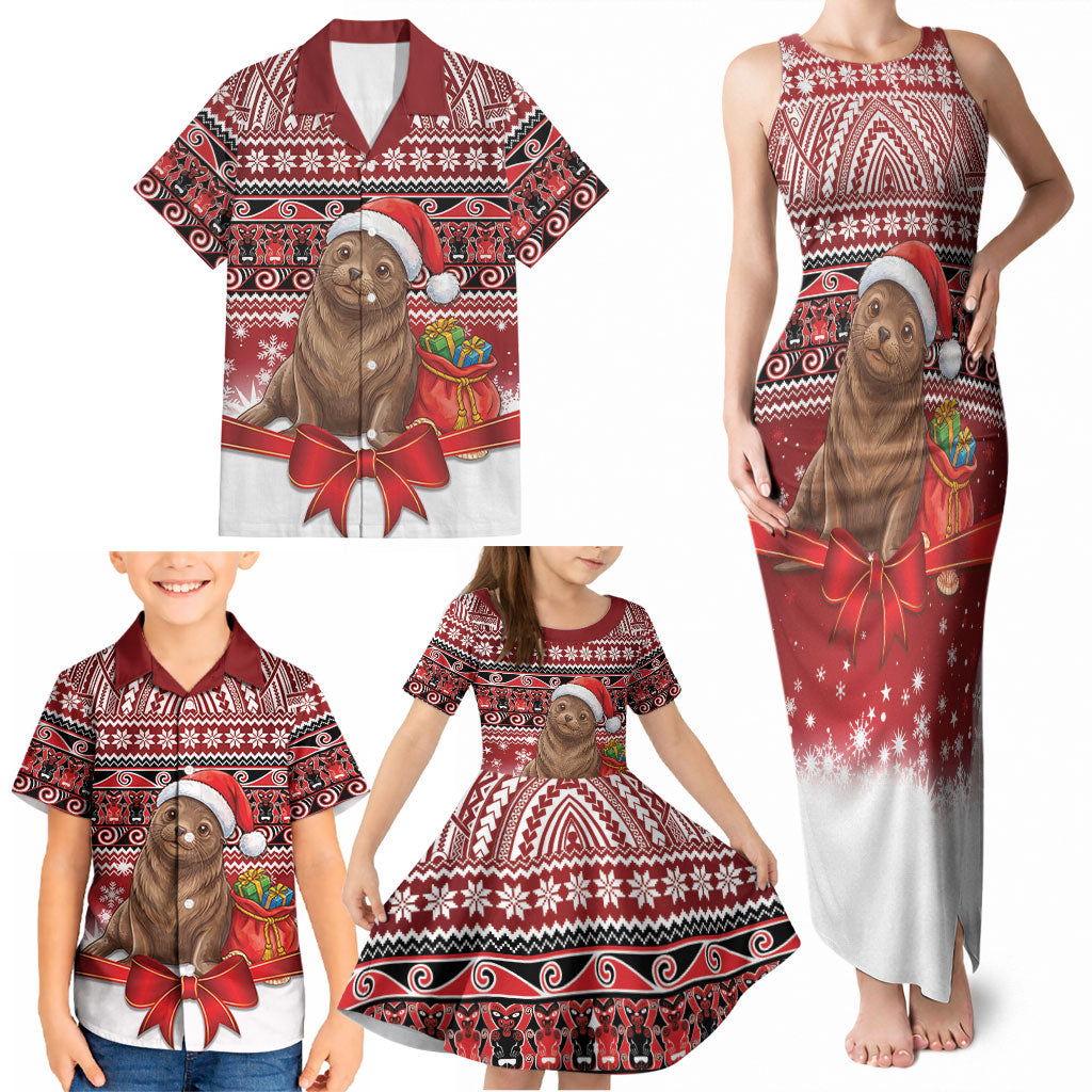 New Zealand Kekeno Seal Christmas Family Matching Tank Maxi Dress and Hawaiian Shirt Maori Inspired Knitted Patterns
