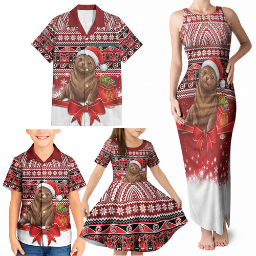 New Zealand Kekeno Seal Christmas Family Matching Tank Maxi Dress and Hawaiian Shirt Maori Inspired Knitted Patterns