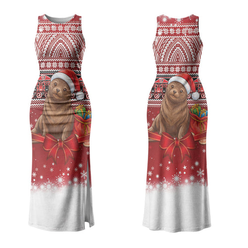 New Zealand Kekeno Seal Christmas Family Matching Tank Maxi Dress and Hawaiian Shirt Maori Inspired Knitted Patterns