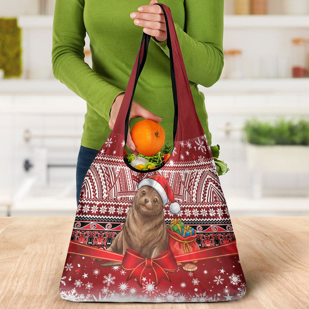 New Zealand Kekeno Seal Christmas Grocery Bag Maori Inspired Knitted Patterns