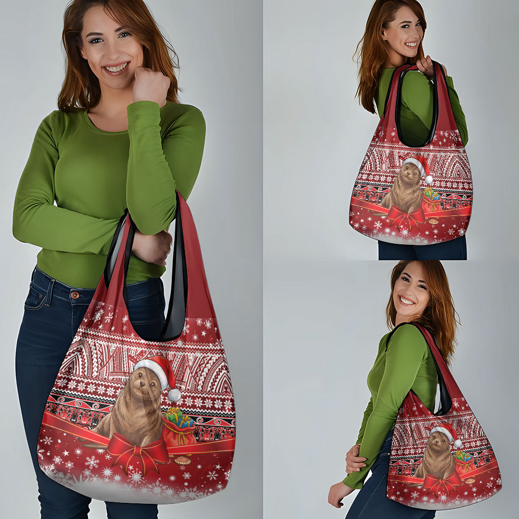 New Zealand Kekeno Seal Christmas Grocery Bag Maori Inspired Knitted Patterns