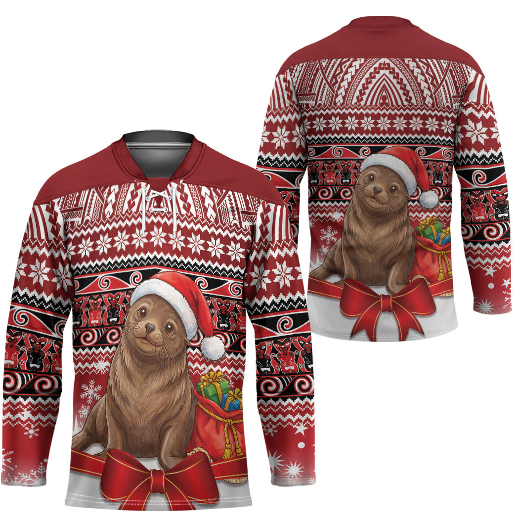 New Zealand Kekeno Seal Christmas Hockey Jersey Maori Inspired Knitted Patterns