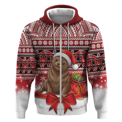 New Zealand Kekeno Seal Christmas Hoodie Maori Inspired Knitted Patterns