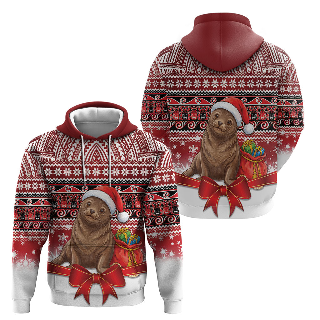 New Zealand Kekeno Seal Christmas Hoodie Maori Inspired Knitted Patterns
