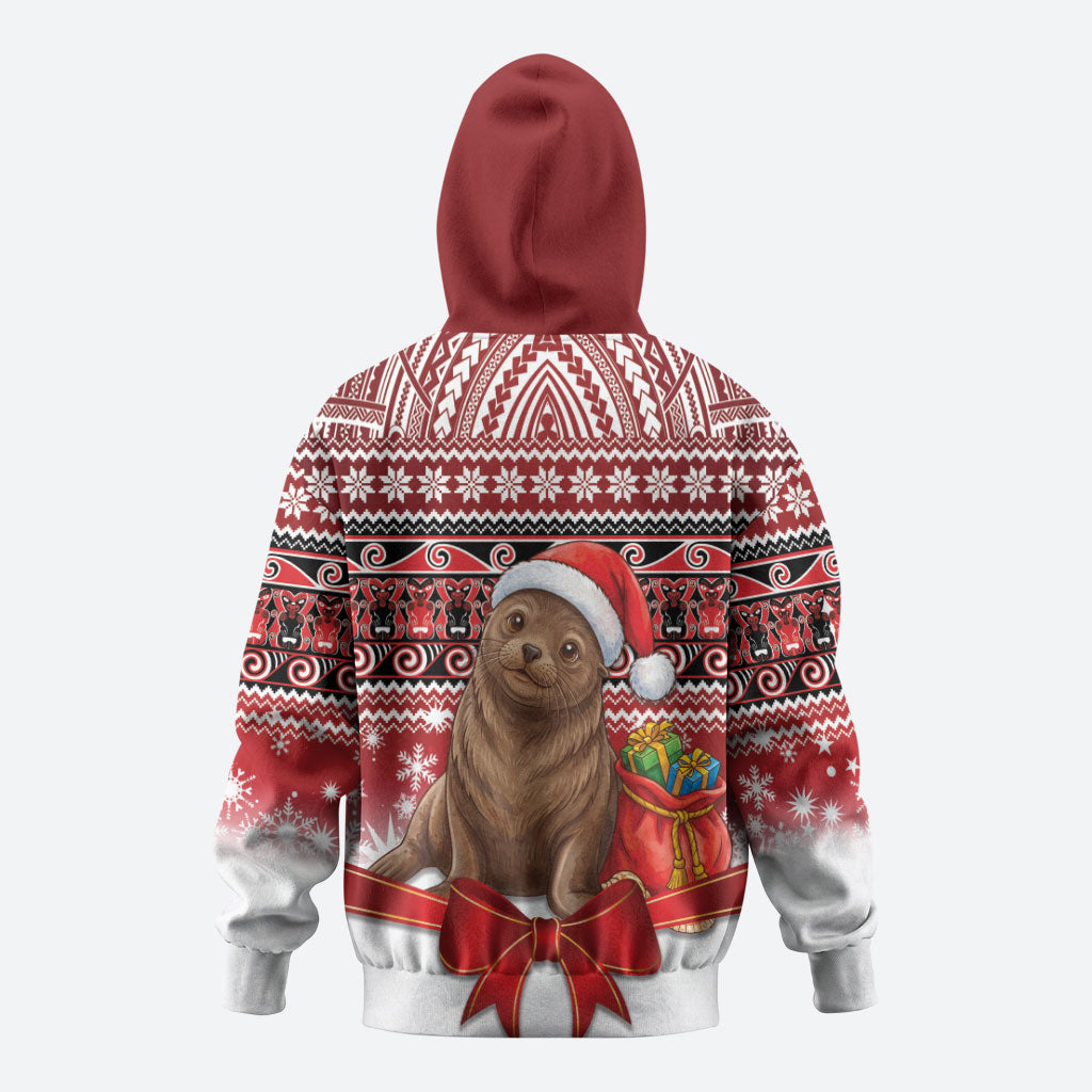 New Zealand Kekeno Seal Christmas Hoodie Maori Inspired Knitted Patterns