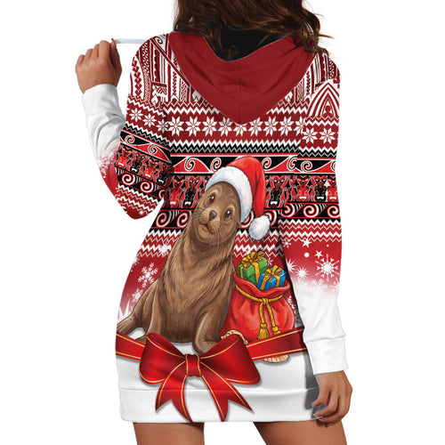 New Zealand Kekeno Seal Christmas Hoodie Dress Maori Inspired Knitted Patterns