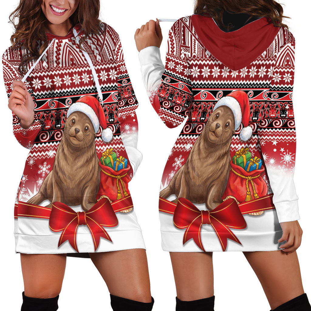 New Zealand Kekeno Seal Christmas Hoodie Dress Maori Inspired Knitted Patterns