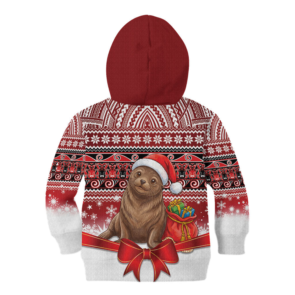 New Zealand Kekeno Seal Christmas Kid Hoodie Maori Inspired Knitted Patterns