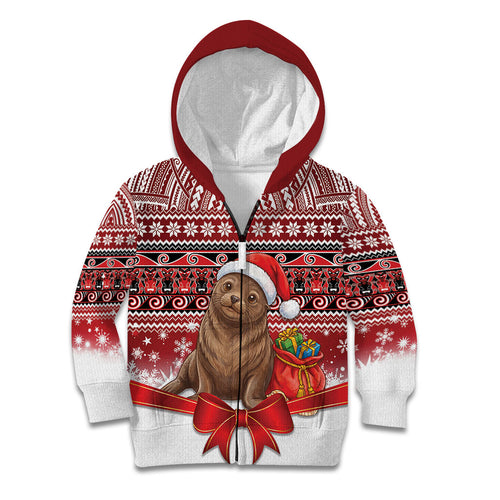 New Zealand Kekeno Seal Christmas Kid Hoodie Maori Inspired Knitted Patterns