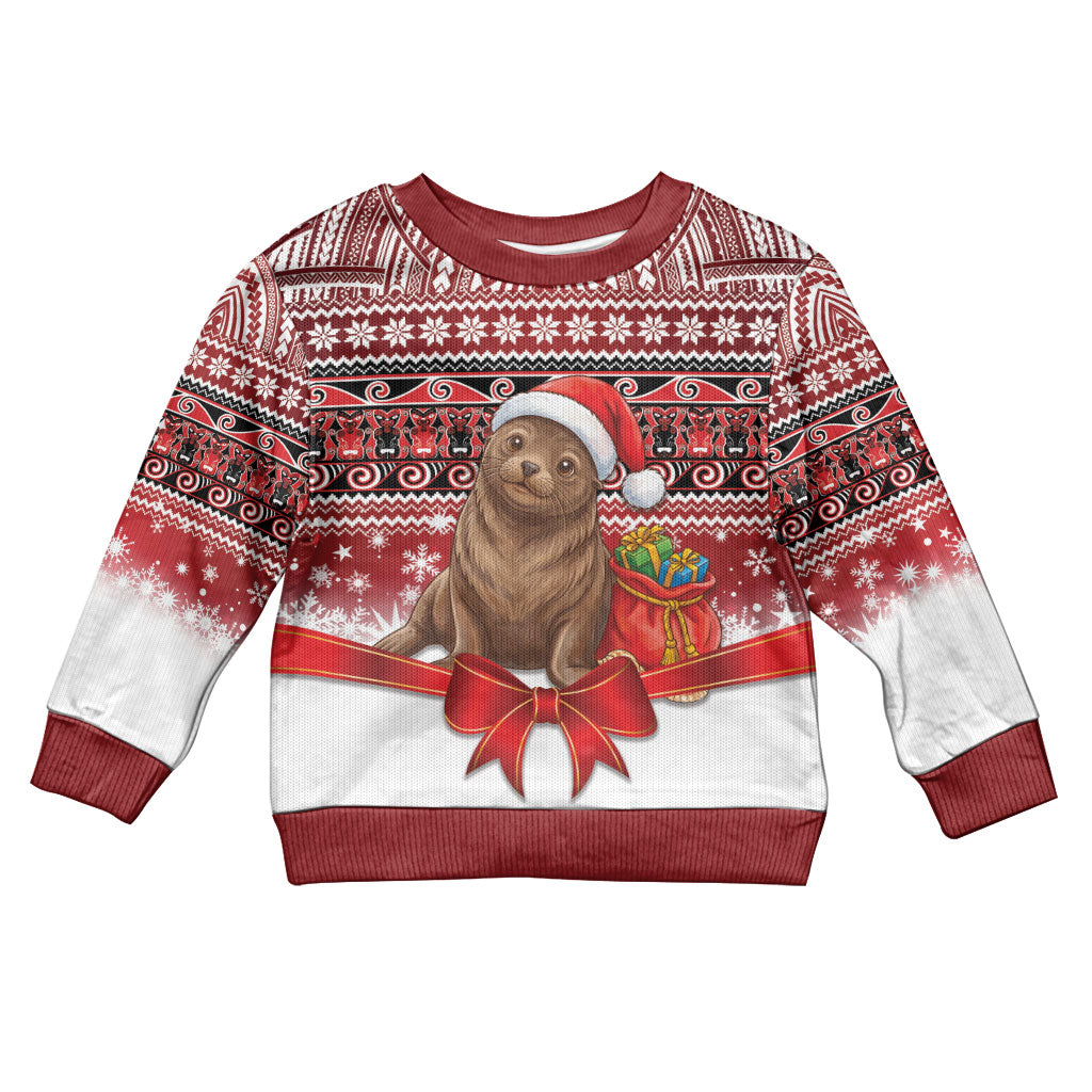 New Zealand Kekeno Seal Christmas Kid Ugly Christmas Sweater Maori Inspired Knitted Patterns
