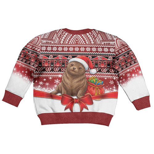 New Zealand Kekeno Seal Christmas Kid Ugly Christmas Sweater Maori Inspired Knitted Patterns