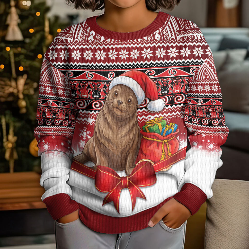 New Zealand Kekeno Seal Christmas Kid Ugly Christmas Sweater Maori Inspired Knitted Patterns