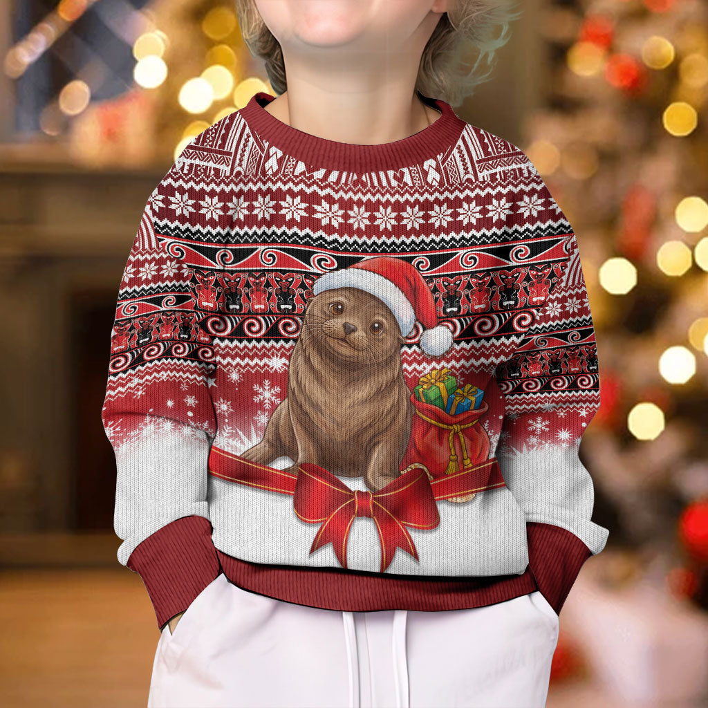 New Zealand Kekeno Seal Christmas Kid Ugly Christmas Sweater Maori Inspired Knitted Patterns