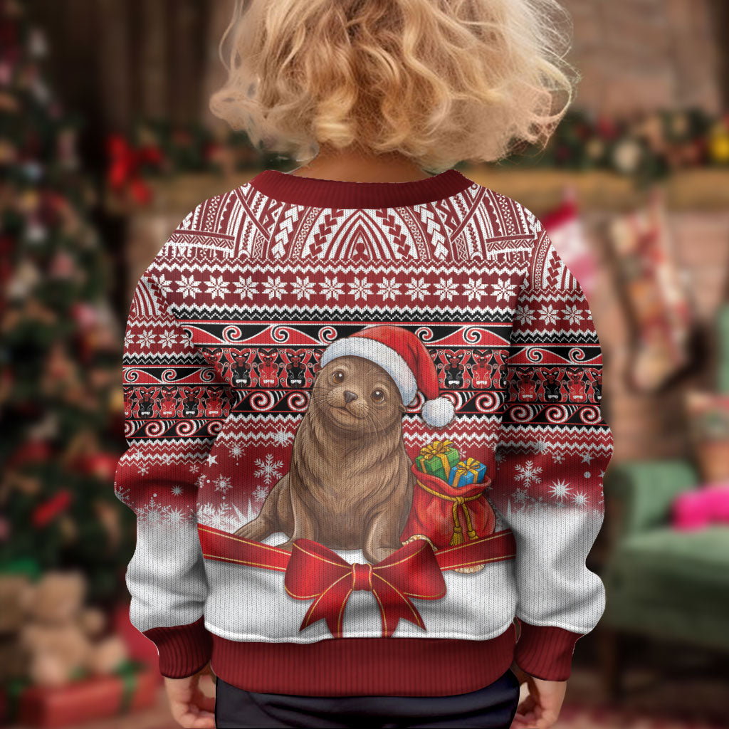 New Zealand Kekeno Seal Christmas Kid Ugly Christmas Sweater Maori Inspired Knitted Patterns