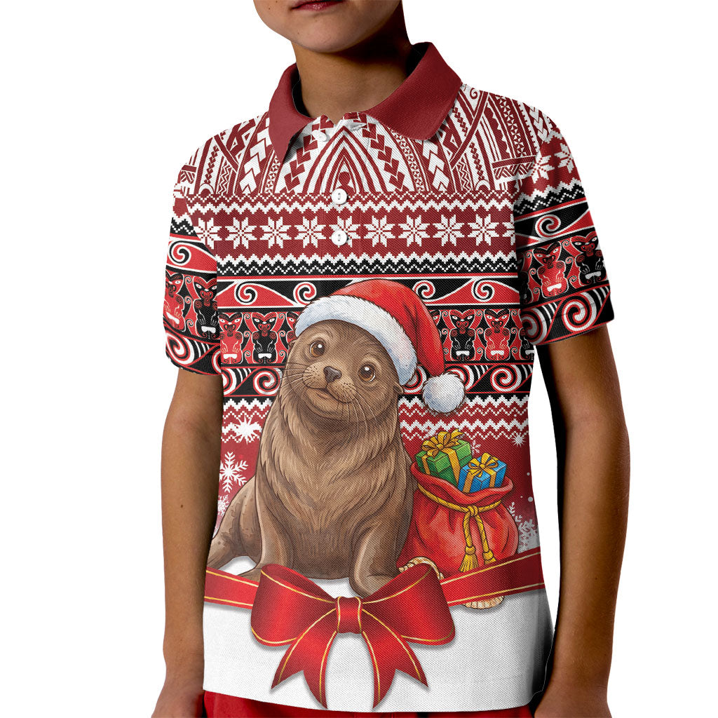 New Zealand Kekeno Seal Christmas Kid Polo Shirt Maori Inspired Knitted Patterns