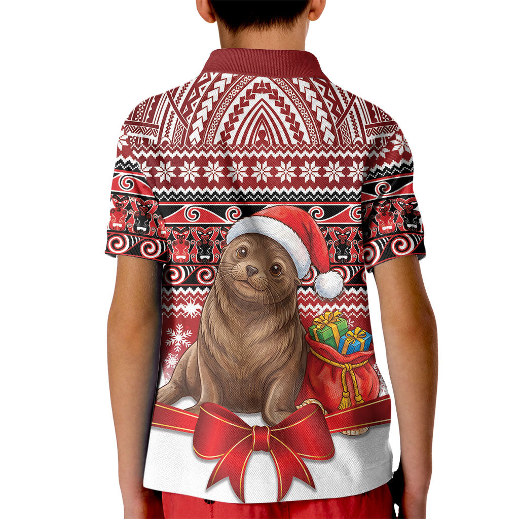 New Zealand Kekeno Seal Christmas Kid Polo Shirt Maori Inspired Knitted Patterns