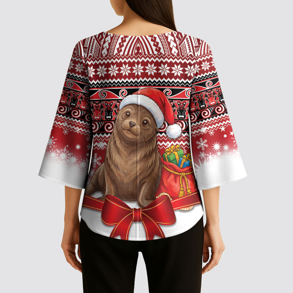 New Zealand Kekeno Seal Christmas Kimono Sleeve Blouse Maori Inspired Knitted Patterns