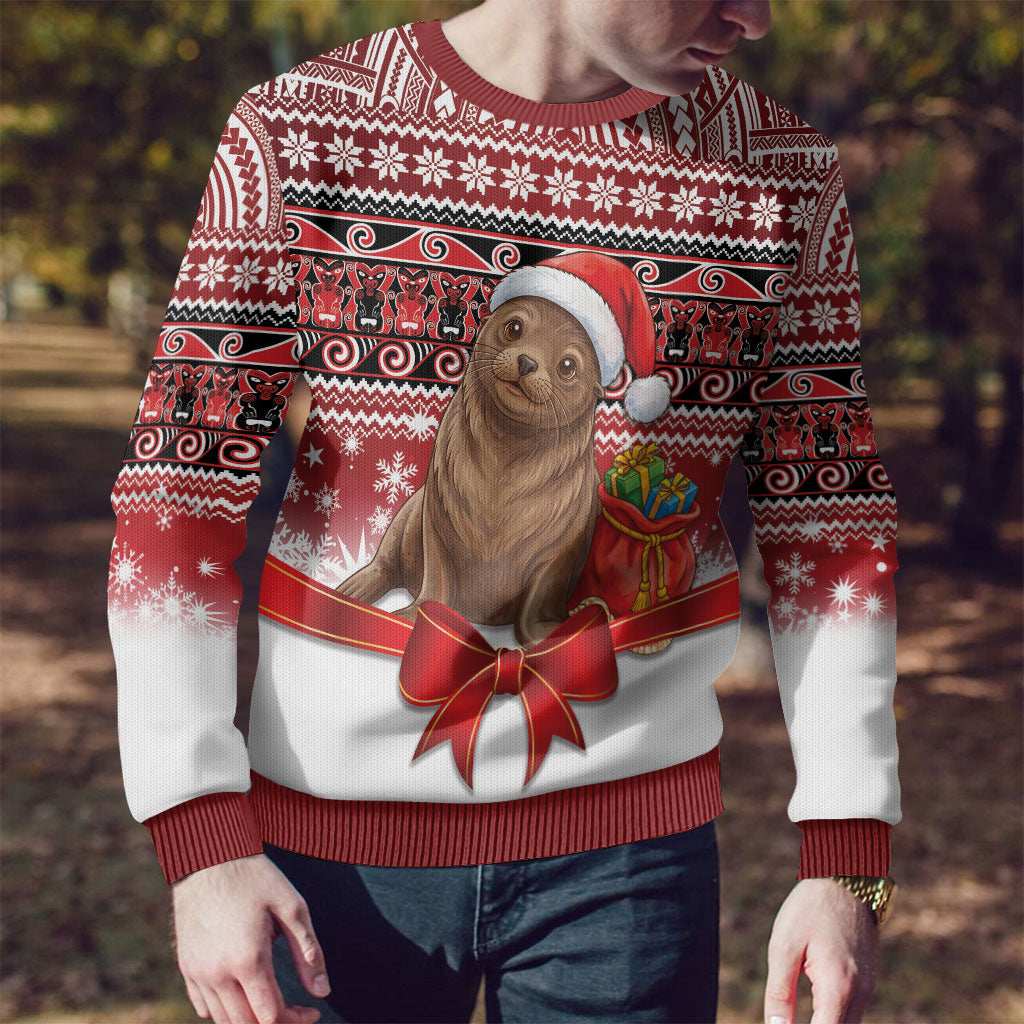 New Zealand Kekeno Seal Christmas Ugly Christmas Sweater Maori Inspired Knitted Patterns