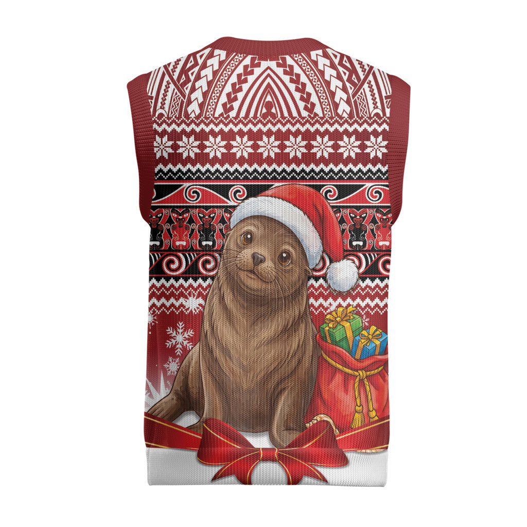 New Zealand Kekeno Seal Christmas Knitted V-Neck Vest Maori Inspired Knitted Patterns