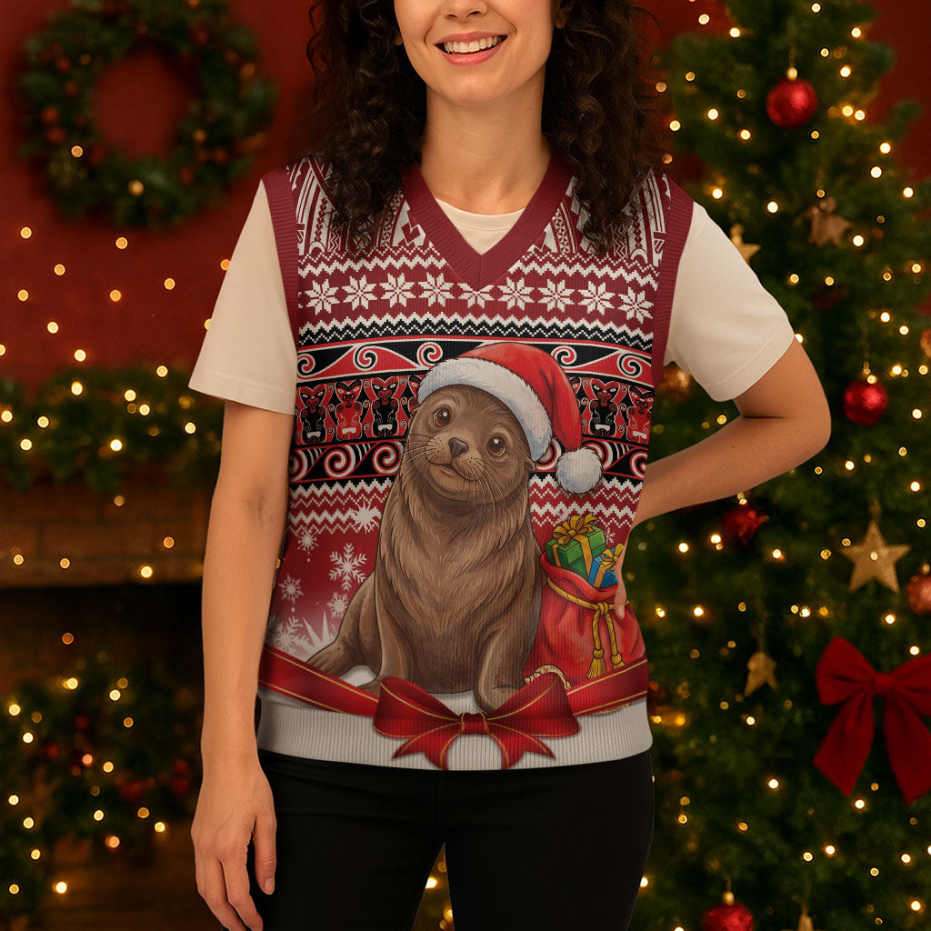 New Zealand Kekeno Seal Christmas Knitted V-Neck Vest Maori Inspired Knitted Patterns