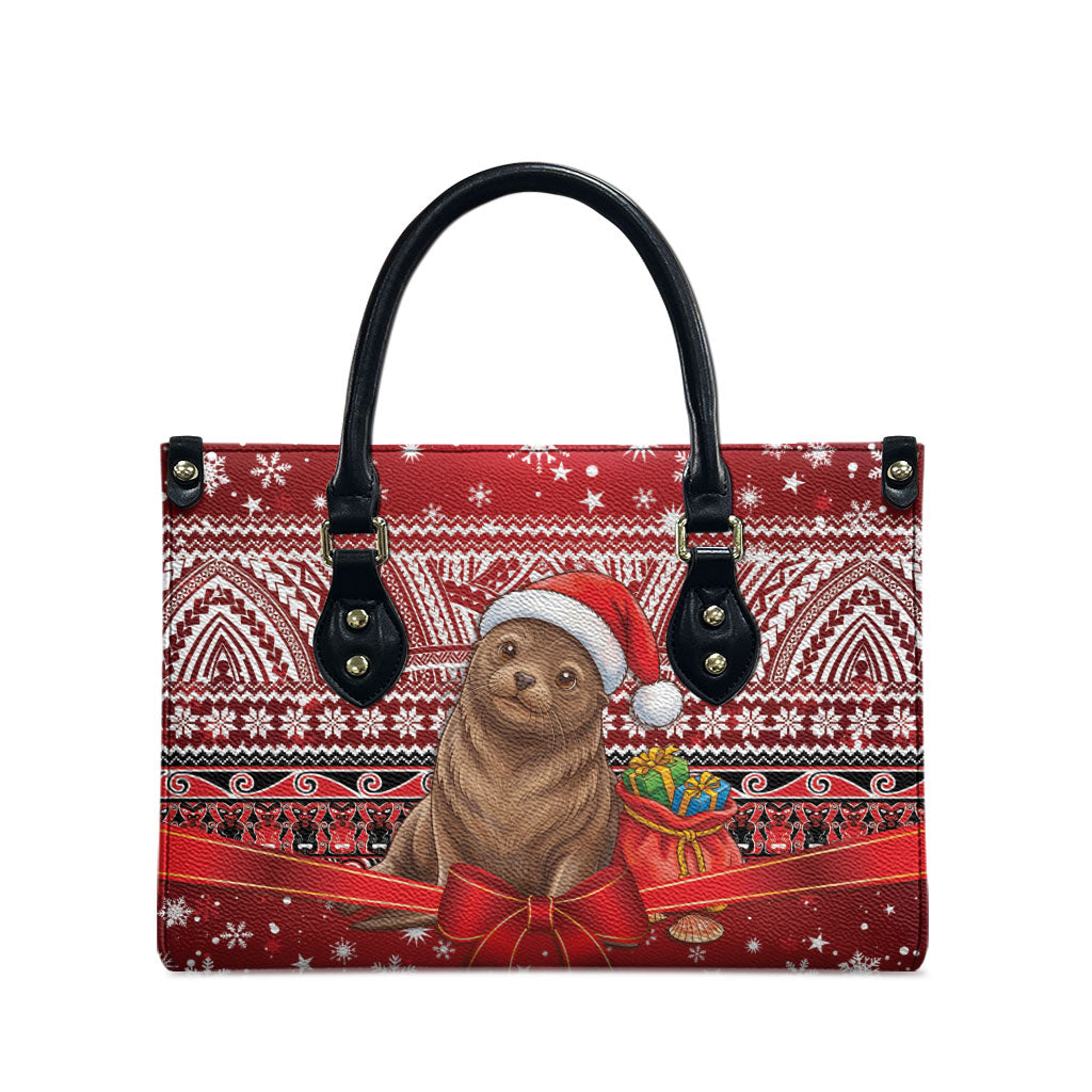 New Zealand Kekeno Seal Christmas Leather Bag Maori Inspired Knitted Patterns