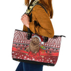 New Zealand Kekeno Seal Christmas Leather Tote Bag Maori Inspired Knitted Patterns
