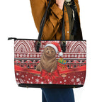 New Zealand Kekeno Seal Christmas Leather Tote Bag Maori Inspired Knitted Patterns