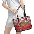 New Zealand Kekeno Seal Christmas Leather Tote Bag Maori Inspired Knitted Patterns