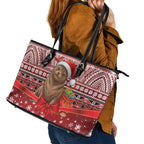 New Zealand Kekeno Seal Christmas Leather Tote Bag Maori Inspired Knitted Patterns
