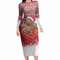 New Zealand Kekeno Seal Christmas Long Sleeve Bodycon Dress Maori Inspired Knitted Patterns