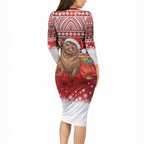 New Zealand Kekeno Seal Christmas Long Sleeve Bodycon Dress Maori Inspired Knitted Patterns